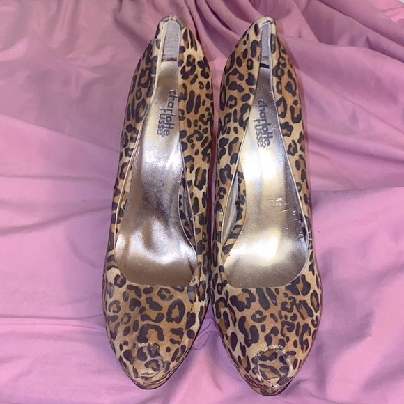 Charolette Russe cheetah peep toe stilettos - Picture 2 of 9